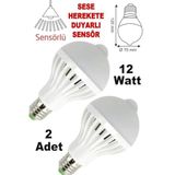 2 Adet Harekete Duyarlı Sensörlü 12W Led Lamba Ses Hareket Görünce Yanan Sonra Sönen Sensörlü Ampül