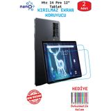 2 ADET HTC 14 PRO 12" Tablet İçin Tam Uyumlu Ekran Koruyucu Şeffaf Cam Nano HD Esnek Kırılmaz
