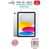 2 ADET iPad 10. Nesil 10.9" Tablet İçin Tam Uyumlu Ekran Koruyucu Şeffaf Cam Nano HD Esnek Kırılmaz