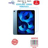 2 ADET iPad Air 5. Nesil 10.9" Tablet Tam Uyumlu Ekran Koruyucu Şeffaf Cam Nano HD Esnek Kırılmaz