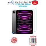 2 ADET iPad Pro 4. Nesil 11" Tablet İçin Tam Uyumlu Ekran Koruyucu Şeffaf Cam Nano HD Esnek Kırılmaz