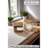2 Adet Kahvelik Şekerlik Dikdörtgen Doğal Bambu Kapak Borosilikat Cam Tezgah Üstü Lüks Kavanoz - B02