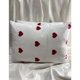 2 Adet Kalp Desen Fermuarlı Yastık Kılıfı | 50X70 cm | %90 Pamuk - Beyaz - Kırmızı