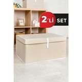 2 Adet - Kapaklı Çok Amaçlı ( Çamaşır-Saklama-Düzenleme Vb. ) Hurç, Kutu Mega 60X40X30 - Kahverengi - 60 x 40