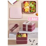 2 Adet Kare 2 Katlı 1013 Lunch Box Yemek Saklama Kabı Beslenme Kutusu Seti Sporcu Öğrenci Diyet Kabı
