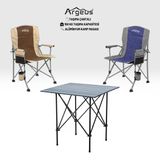 2 Adet Katlanır Kamp Sandalyesi Ve Alüminyum Masa Seti - Rustic Dark - Kum/Mavi