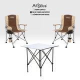 2 Adet Katlanır Kamp Sandalyesi Ve Alüminyum Masa Seti - Rustic Silver - Kum