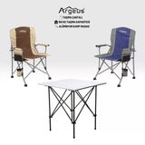 2 Adet Katlanır Kamp Sandalyesi Ve Alüminyum Masa Seti - Rustic Silver -Kum/Mavi