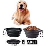 2 Adet Katlanır Taşınabilir Kedi Köpek Mama Su Kabı - Siyah