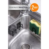 2 Adet - Kendinden Yapışkanlı Çok Amaçlı Metal Askı - Siyah Siyah