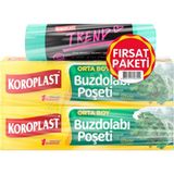 2 Adet Koroplast Orta Boy Buzdolabı Poşeti 2'li + Renkli Çöp Torbası Set
