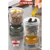 2 Adet Kum Saati Süzgeçli Zeytinlik - Zeytin Turşuluk Saklama Kabı Şeffaf -1 No