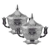2 Adet Lale Saplı Kapaklı Metal Şekerlik (063-2) - Gümüş