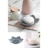 2 Adet Lotus Desenli Sabun ve Sünger Tutacağı Silikon (Gri) Su Giderli Lotus Şık Katı Sabunk