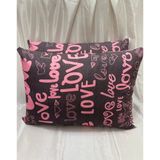 2 Adet Love Desen Fermuarlı Yastık Kılıfı | 50X70 cm | %90 Pamuk - Kırmızı - Fuşya