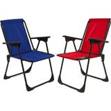 2 Adet Lüx Katlanır Kamp Piknik Plaj Sandalyesi, Çift Dikişli 120 kg Kapasiteli -Kırmızı-Mavi - 6456 Ecorce Tube Marron - Polyester