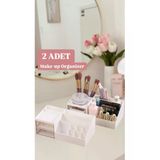 2 Adet Make-Up Şeffaf 2 Çekmeceli Makyaj Düzenleyici - Kozmetik Standı Ruj Kalem Organizer