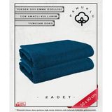 2 Adet Mavi %100 Pamuk Havlu Yüz ve Fitness Havlu Seti - Hassas Ciltlere Özel - 50 x 90 cm