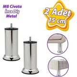 2 Adet Metal Destek Ayağı 15 Cm Krom Mobilya Kanepe Baza Koltuk Ünite Ayakları Metrik 8 Civatalı İnce Diş