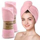2 Adet Mikrofiber Saç Havlusu Lastikli Plaj Deniz Havuz Bonesi Banyo Saç Kurutma Baş Havlusu Pembe