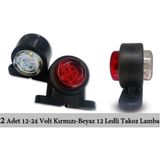 2 Adet Mini 12 Ledli Takoz Lamba 12-24 Volt Kırmızı Beyaz