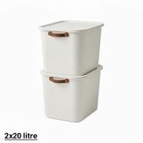 2 Adet Modern Kapaklı Büyük Boy Saklama Kutu Seti -20 Litre – Beyaz- Taşınabilir Kulplu, Dolap İçi Düzenleyici, Çok Amaçlı Organizer Kutu, Oyuncak & Kıyafet Kutusu