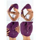2 Adet Mor Mikrofiber Düğmeli Lastikli Banyo Pilaj Havuz Saç Bonesi Saç Havlusu