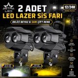 2 Adet Motosiklet Atv Utv Led Lazer Sis Farı Delici Beyaz Sarı Çift Renk 12 -24 Volt