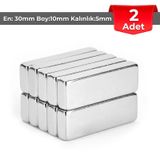 2 Adet Neodyum Mıknatıs Boy: 30mm En: 10mm Kalınlık: 5mm 30x10x5 Ndfeb Güçlü Mıknatıs N106