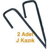 2 Adet Nervürlü İnşaat Demiri Kazık 40cm 8mm - Mat Siyah Boyalı J Kancalı Sivri Uçlu Zemin Sabitleme Bahçe Çadır Kazığı Seti