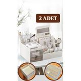 2 Adet Office 2 Çekmeceli Masa Üstü Düzenleyici - Ofis Kalemlik Bölmeli Organizer Kozmetik Stand