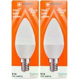 (2 Adet) Osaka 7W (50W) Sarı Işık (3000K) E14 Duylu (İnce Duy) Led Mum Ampul