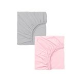 2 Adet Pamuklu Ve Lastikli 60 X 120 X 15 Cm Penye Bebek Çarşaf, PEMBE-GRİ