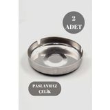 2 Adet Paslanmaz Çelik Parlak İnce Açık Yuvarlak Model Küllük Dekoratif Kül Tablası 10 Cm Küllük