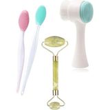 2 Adet Peeling Etkili Dudak Fırçası + Cilt Yüz Temizleme Fırçası + Çift Taraflı Yeşim Taşı