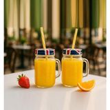 2 Adet Pipetli Kapaklı Cam Kupa England Kupa Bardak 490 ml - 0 - Siyah