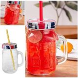 2 Adet Pipetli Kapaklı Cam Kupa England Kupa Bardak 490 ml - Option-1 - 0 - Siyah