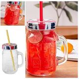 2 Adet Pipetli Kapaklı Cam Kupa England Kupa Bardak 490 ml