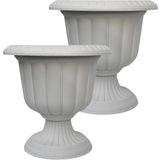 2 adet Plastik Ayaklı Saksı Seti 6 lt İç ve Dış Mekan Çiçek Saksısı 30x29 cm Kırık Beyaz