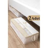2 Adet Premium Baskılı Pencereli Baza Altı Düzenleyici Hurç 70X32X20 Baskılı Premium Özel Kumaş - Bej