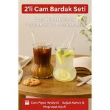 2 Adet Premium Cam Bardak Cam Pipet Hediyeli– Soğuk Kahve, Limonata ve Soda Sunumlar 500 ml - 0 - Siyah