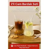 2 Adet Premium Cam Bardak Cam Pipet Hediyeli– Soğuk Kahve, Limonata Ve Soda Sunumlar 500 Ml