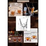 2 Adet Premium Kristal Kesim Viski Bardağı - 300 ml El Yapımı Bourbon ve Kokteyl Kadehi - Şeffaf