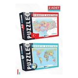 2 Adet Puzzle - 200 Parça Türkiye Haritası Puzzle Ve 200 Parça Dünya Haritası Puzzle