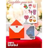 2 Adet Renkli 13X18 Zarf ve Hediyelik Not Kartı Sticker Seti Sevgililer Günü Yıl Dönümü Not Kartı - Çok Renkli - Tek Seçenek - 13x8