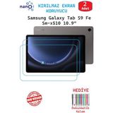 2 ADET Samsung Tab S9 FE X510 10.9" Tablet Tam Uyumlu Ekran Koruyucu Cam Nano HD Esnek Kırılmaz