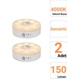 2 Adet Sensörlü LED Kabin Işık USB Şarjlı 4000K Doğal Beyaz Işık | Hareket Algılamalı Gece Lambası | Iç Mekan Kullanımına Uygun