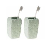 2 Adet Seramik Diş Fırçalık Çiçekli Su Yeşili 7X7x12cm Banyo Seti
