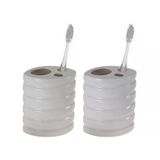 2 Adet Seramik Diş Fırçalık Oval Çizgili Model 9x6x11cm Banyo Seti Çok Renkli