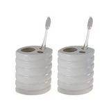 2 Adet Seramik Diş Fırçalık Oval Çizgili Model 9X6x11cm Banyo Seti
